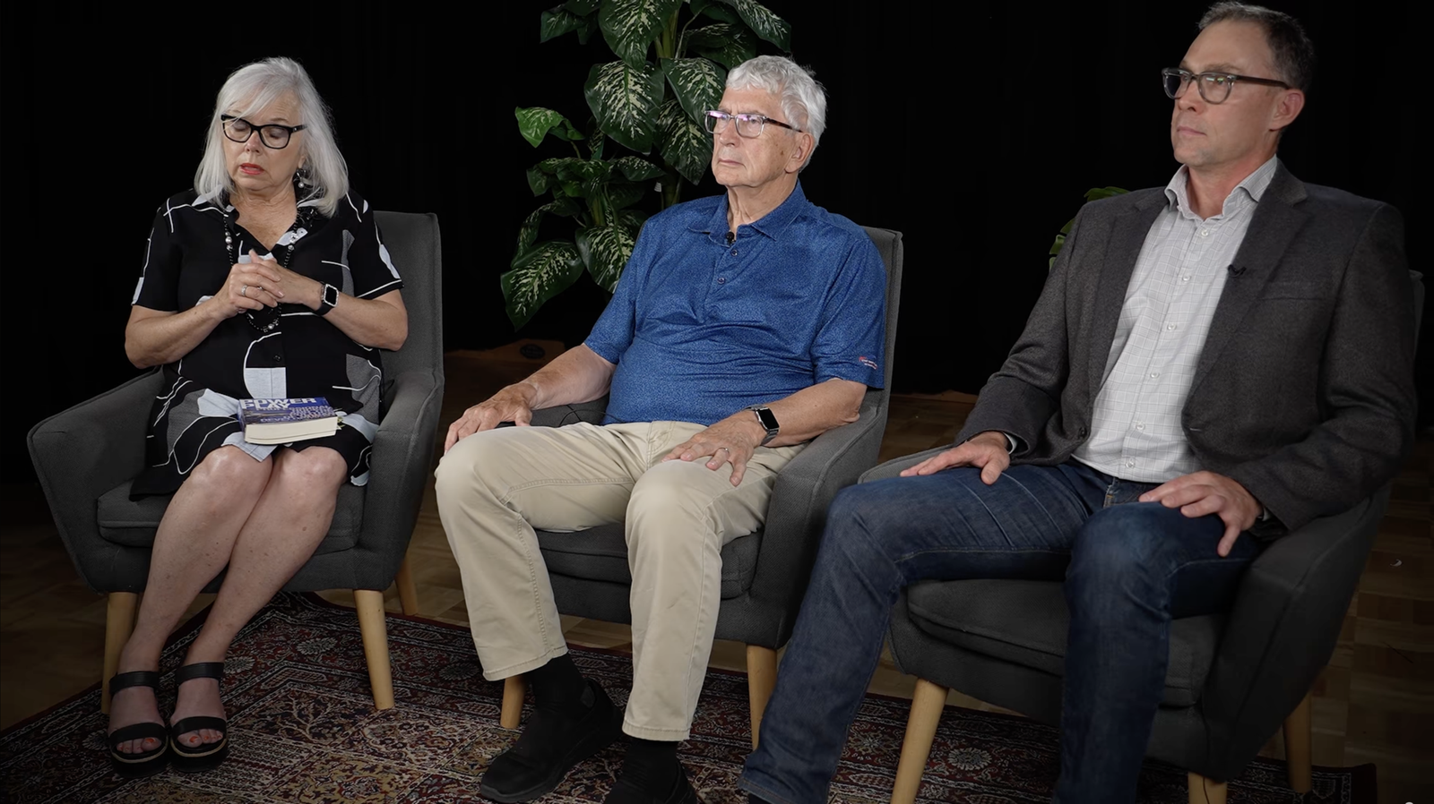 Linda Sloan McCulloch, David Mills and Jay Scherer seated together for CBC’s interview about the Rogers Place agreement