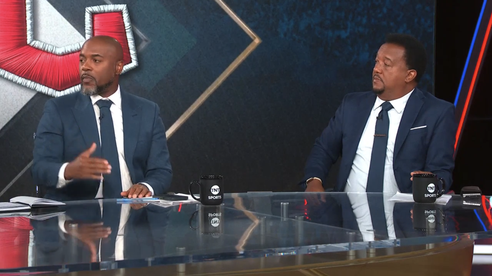 Jimmy Rollins, left, and Pedro Martínez discuss José Ramírez on the TNT Sports postgame set