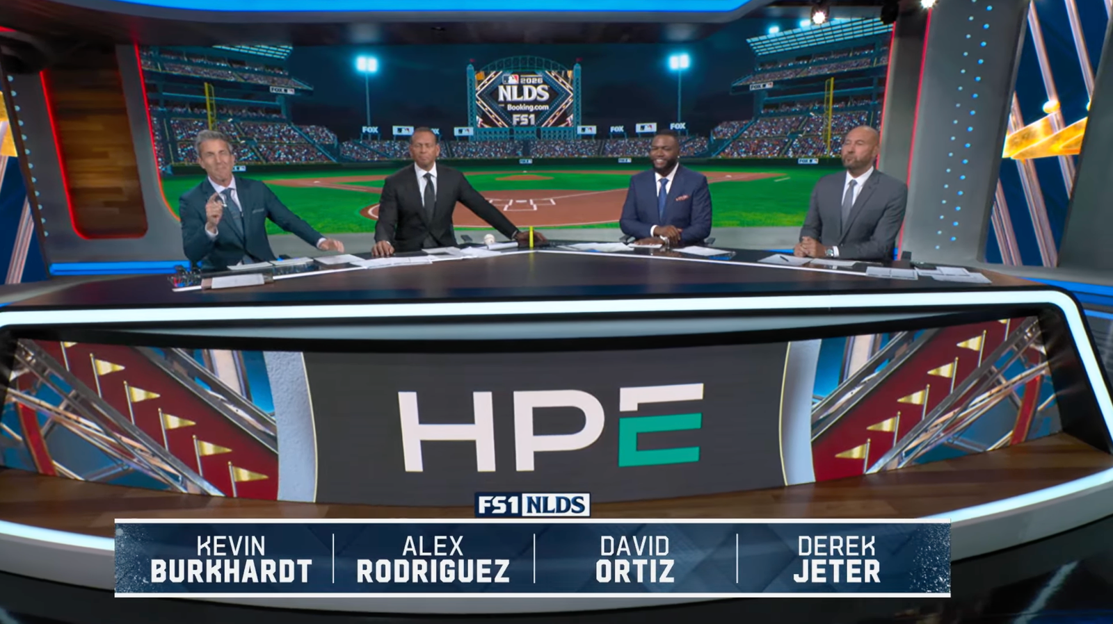 MLB on FOX crew with Alex Rodriguez, David Ortiz, and Derek Jeter