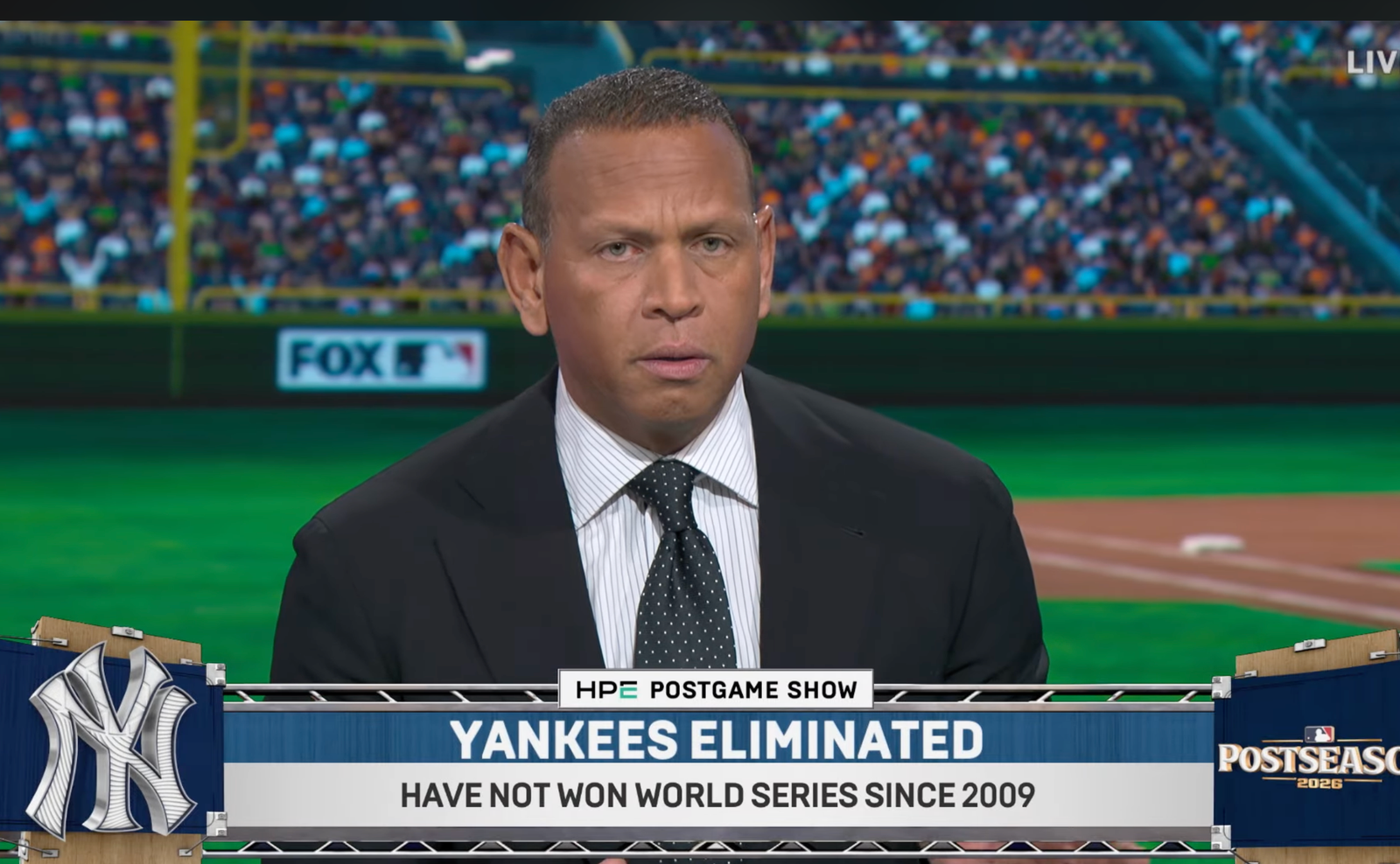 Alex Rodriguez discussing the Yankees' elimination on FOX's HPE Postgame Show