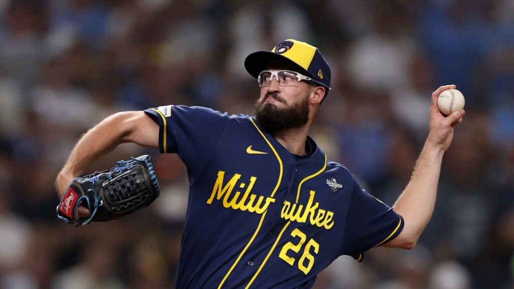 Aaron Ashby delivers a pitch in World Series Game 4 at Tropicana Field.