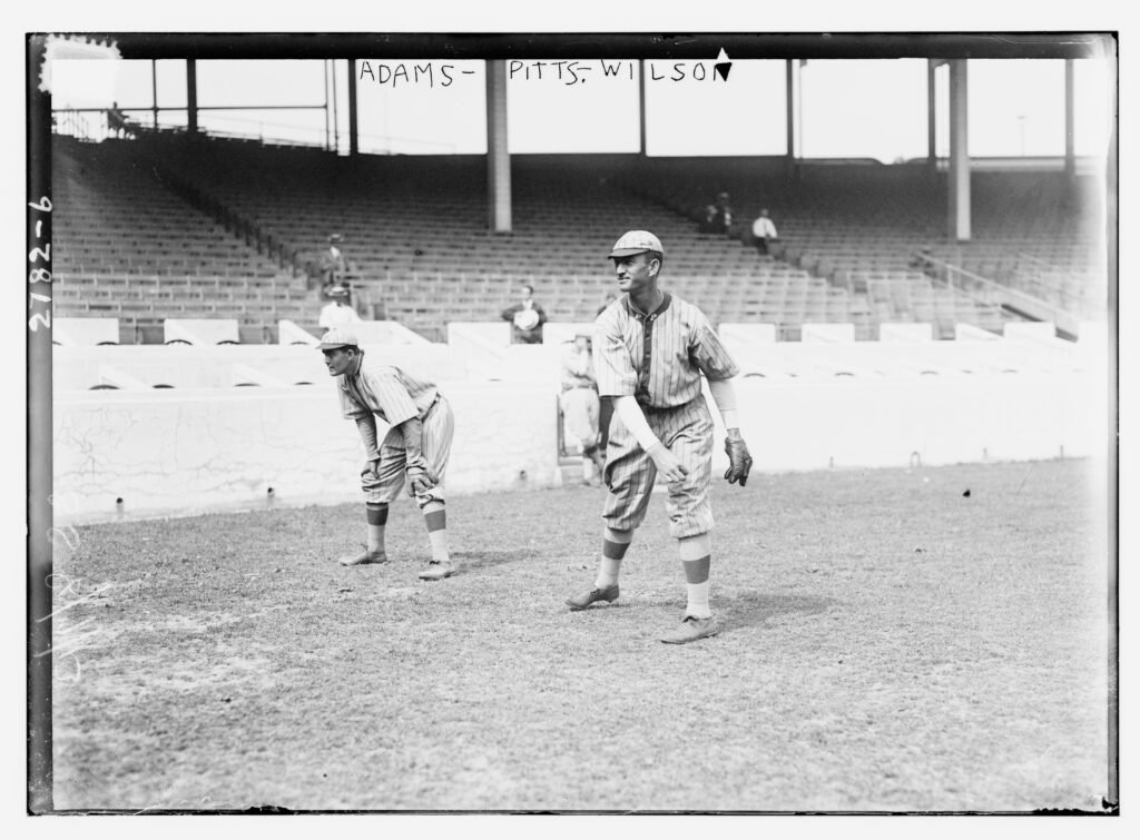 Pittsburgh Pirates players Babe Adams and Owen Chief Wilson pose in 1913.