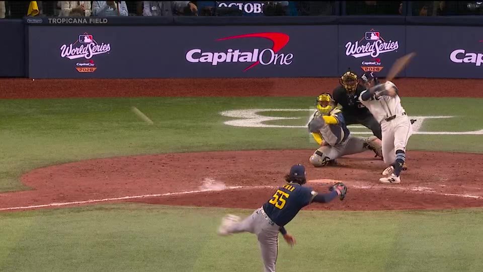 Ben Williamson hits his walk-off single for Tampa Bay in the 12th inning of World Series Game 4.