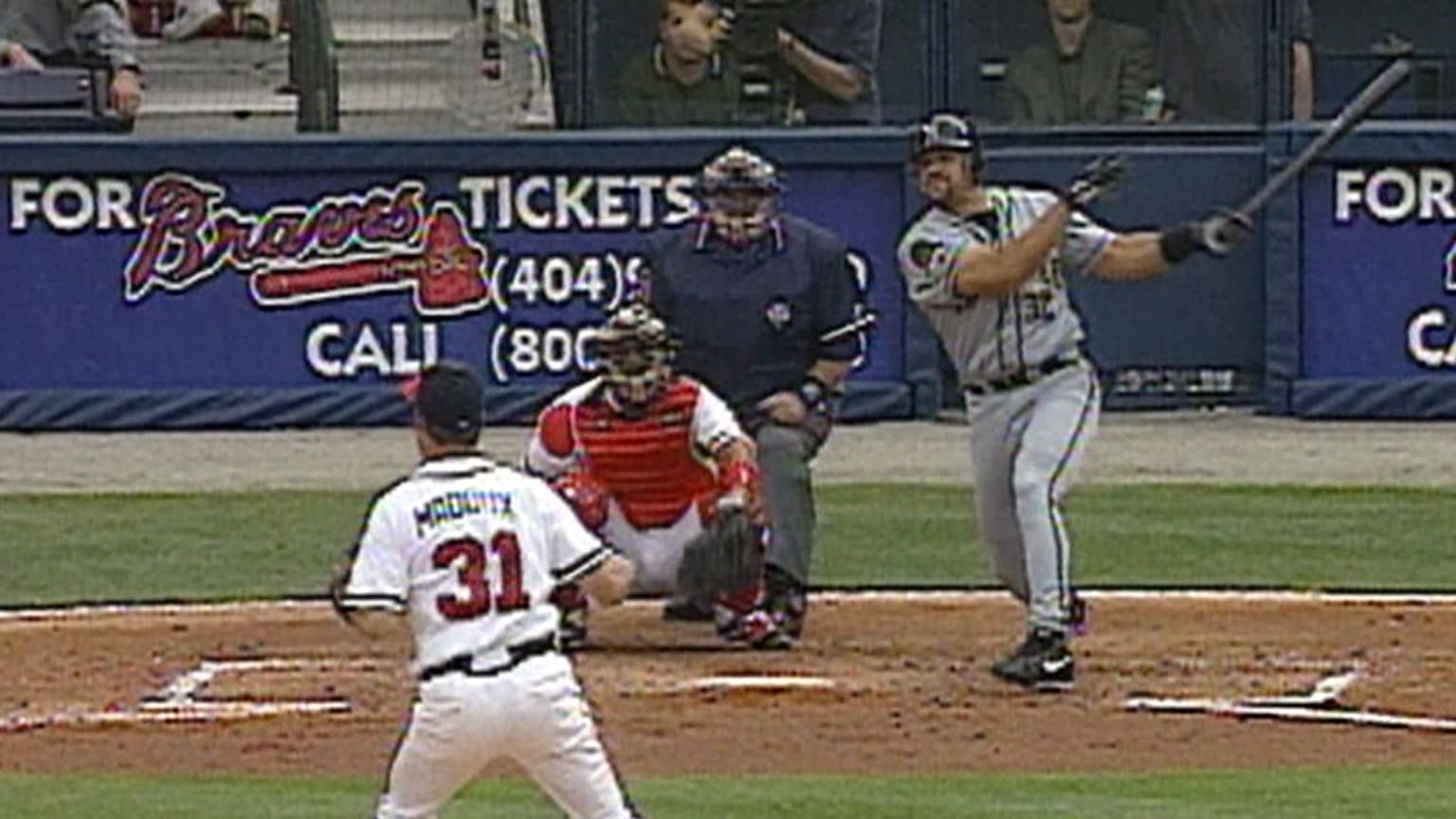 John Jaha bats for Milwaukee against Atlanta in the Brewers’ first National League game in 1998.