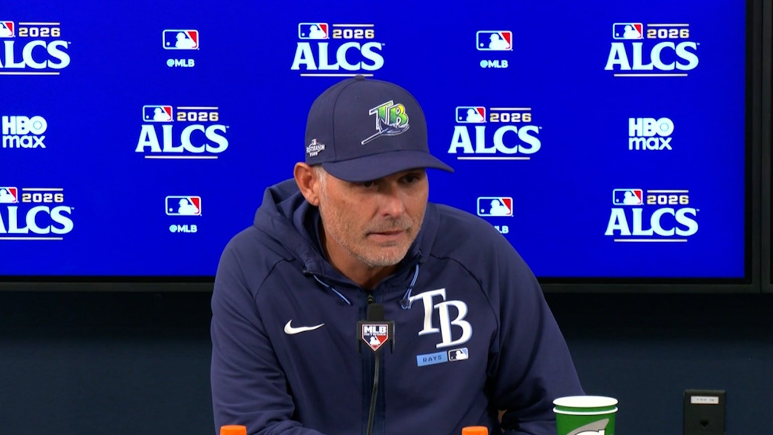 Rays manager Kevin Cash speaks after ALCS Game 5 on October 18, 2026.