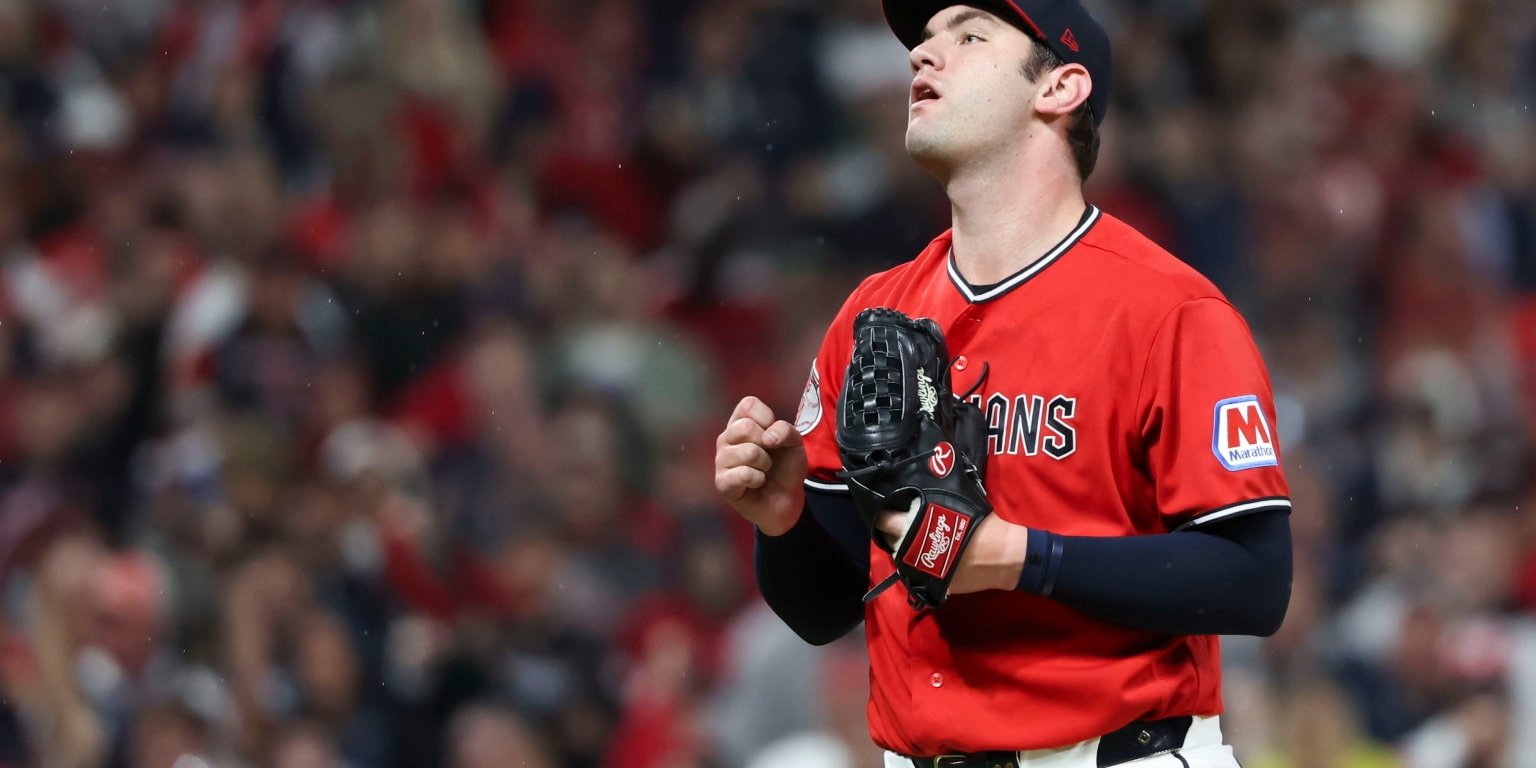 Gavin Williams of the Cleveland Guardians during ALDS Game 5 at Progressive Field on October 10, 2026