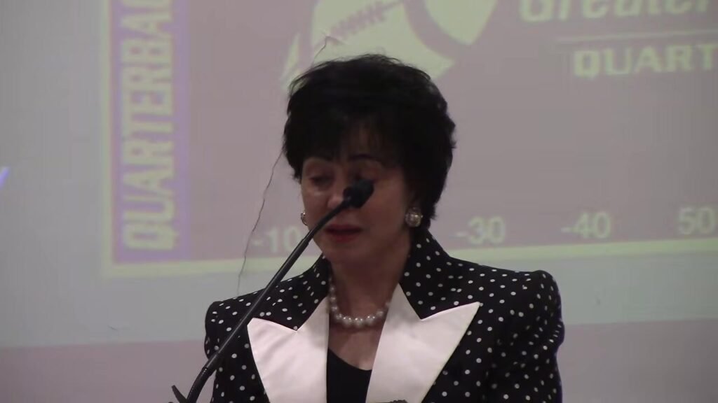 Saints owner Gayle Benson speaks at the Greater New Orleans Quarterback Club on October 13, 2026.