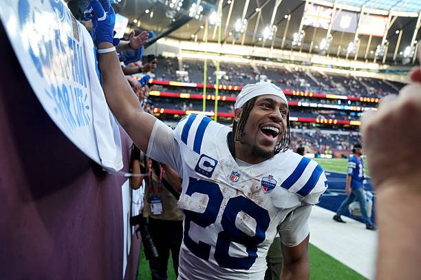 Jonathan Taylor following his 2-TD performance in London, NFL Week 4 2026