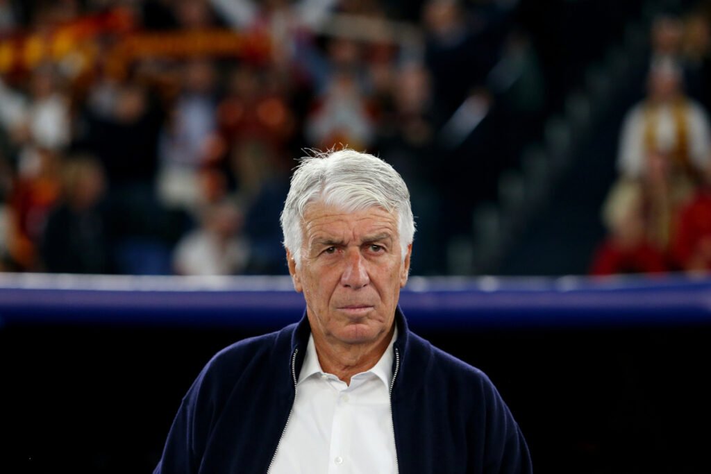 Roma coach Gian Piero Gasperini during the October 14, 2026 match against Real Madrid.