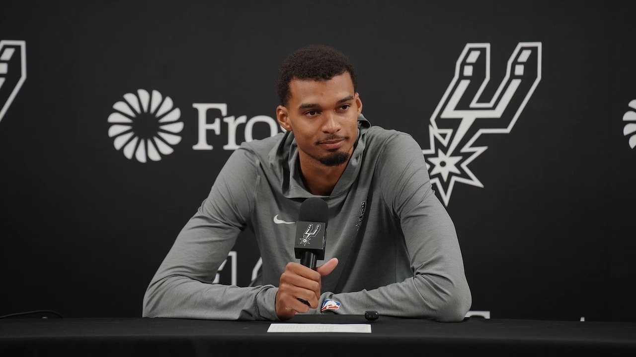 Victor Wembanyama at Spurs media availability on October 14, 2026.