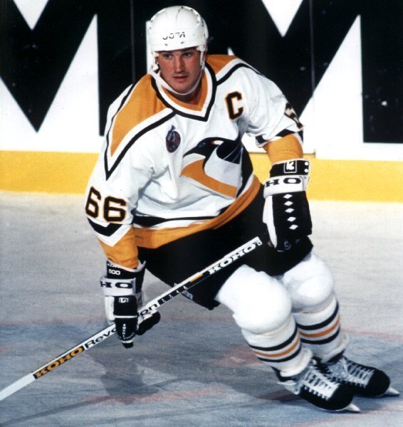 Mario Lemieux in an archival hockey photograph.