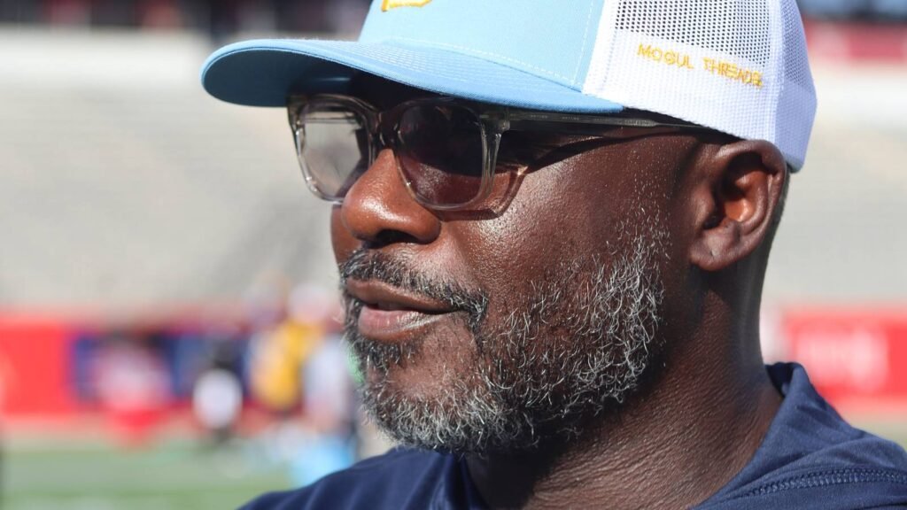 Southern University head coach Marshall Faulk watches his team during pregame warmups at Houston on September 12, 2026.