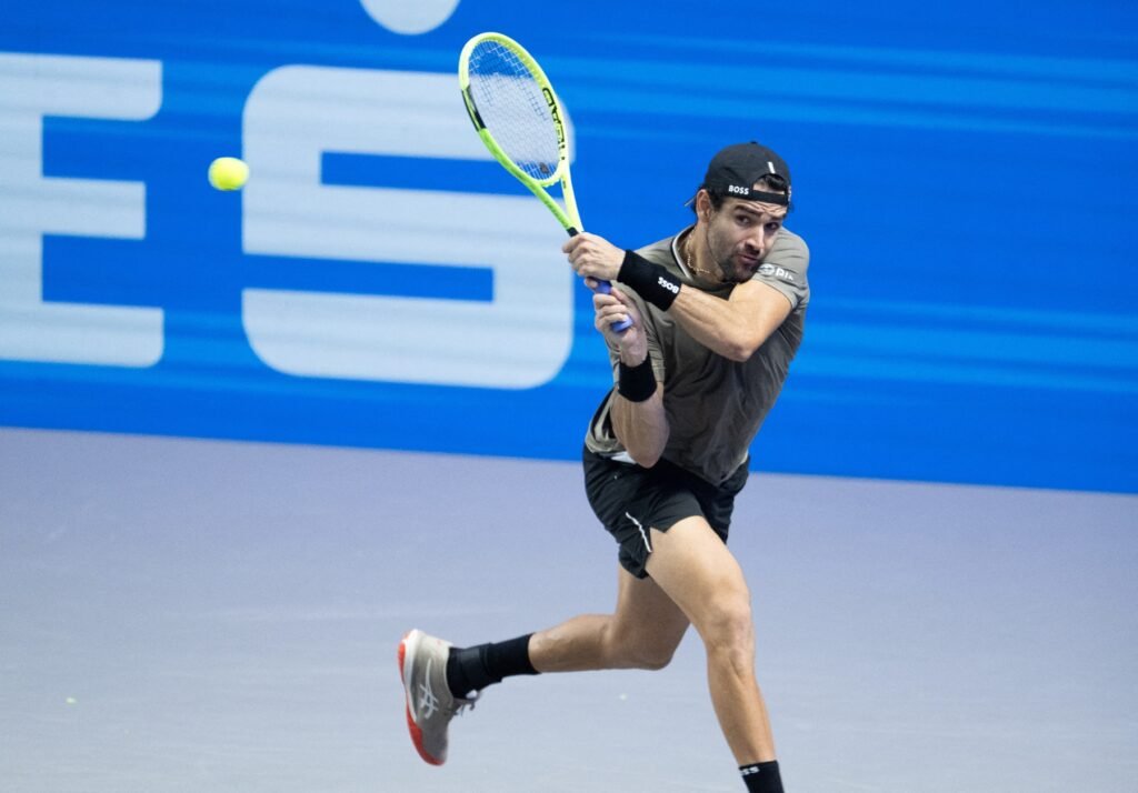 Matteo Berrettini stretches to return a shot in Vienna.