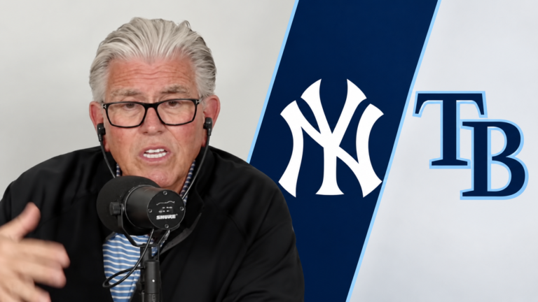 Mike Francesa on the left, with New York Yankees and Tampa Bay Rays team marks on the right.
