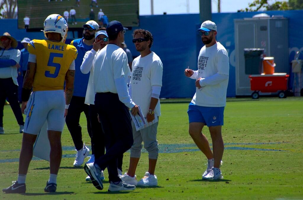 Mike McDaniel at Los Angeles Chargers training camp in August 2026.