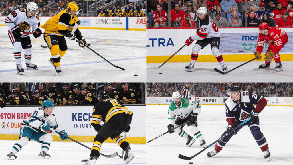 Image-only composite of four NHL matchups featured in the October 13 Frozen Frenzy slate.