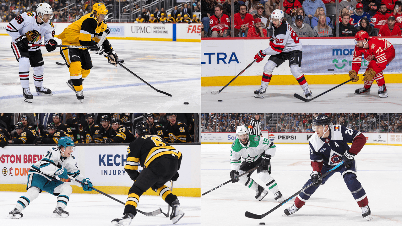 Image-only composite of four NHL matchups featured in the October 13 Frozen Frenzy slate.