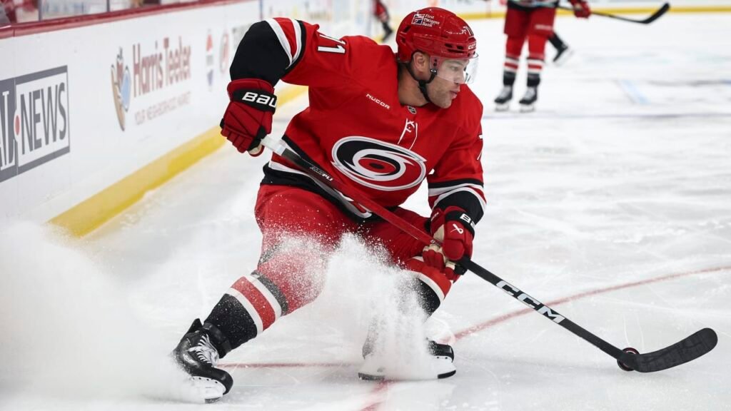 Taylor Hall in a Carolina Hurricanes uniform.