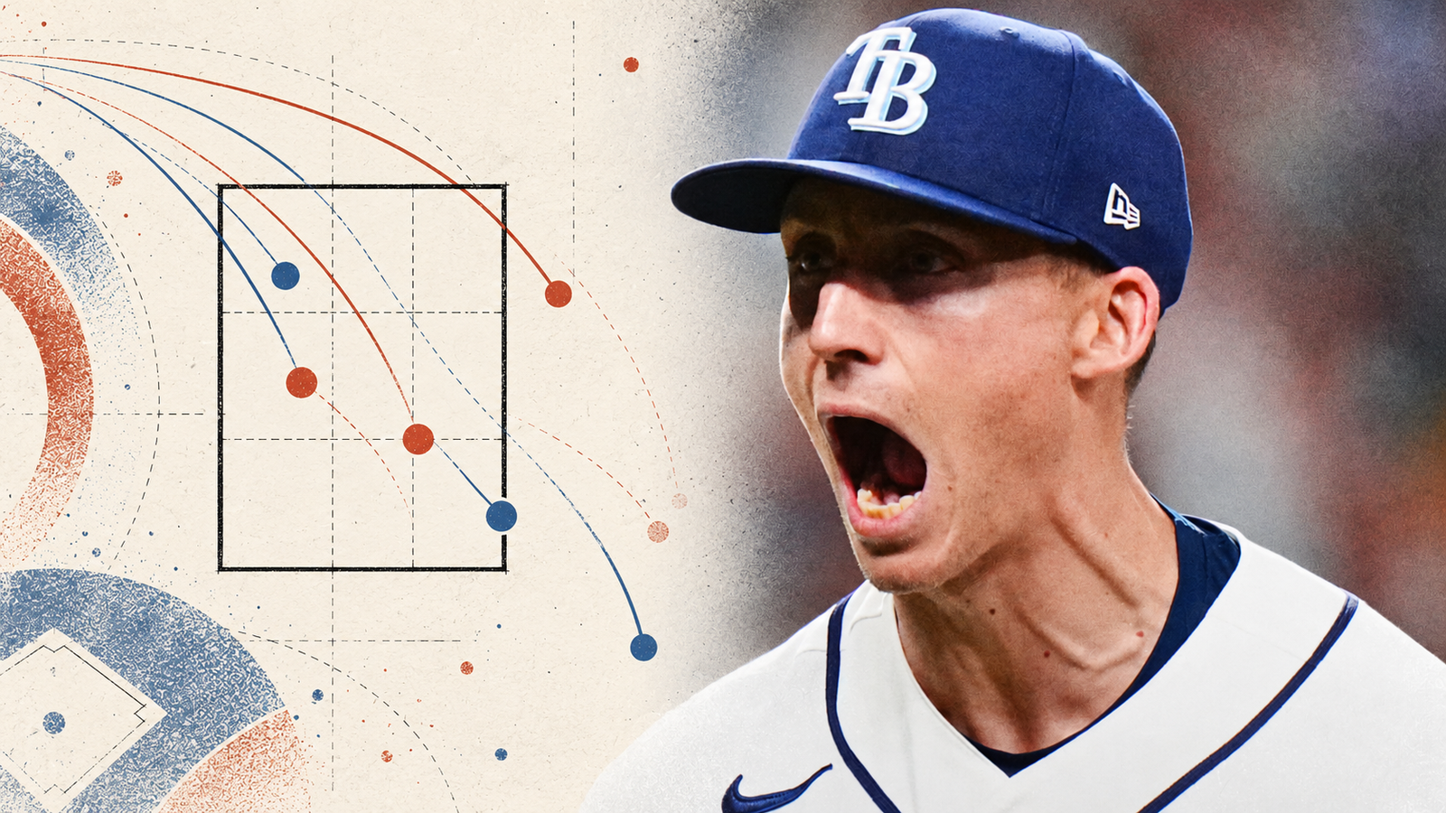 Griffin Jax beside an illustrative, unlabeled pitching-analysis panel.