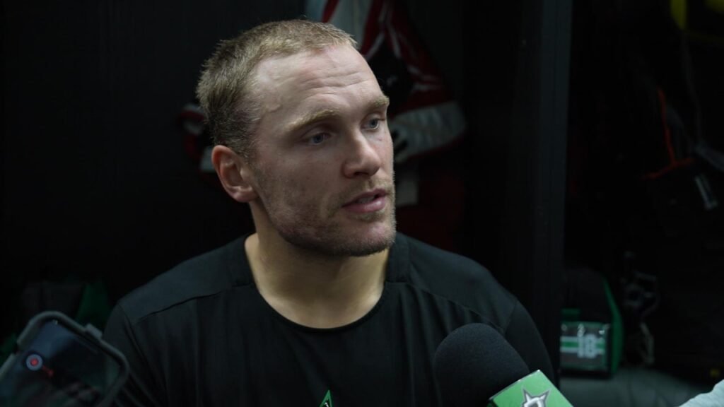 Mikko Rantanen answers reporters’ questions after Dallas Stars practice.