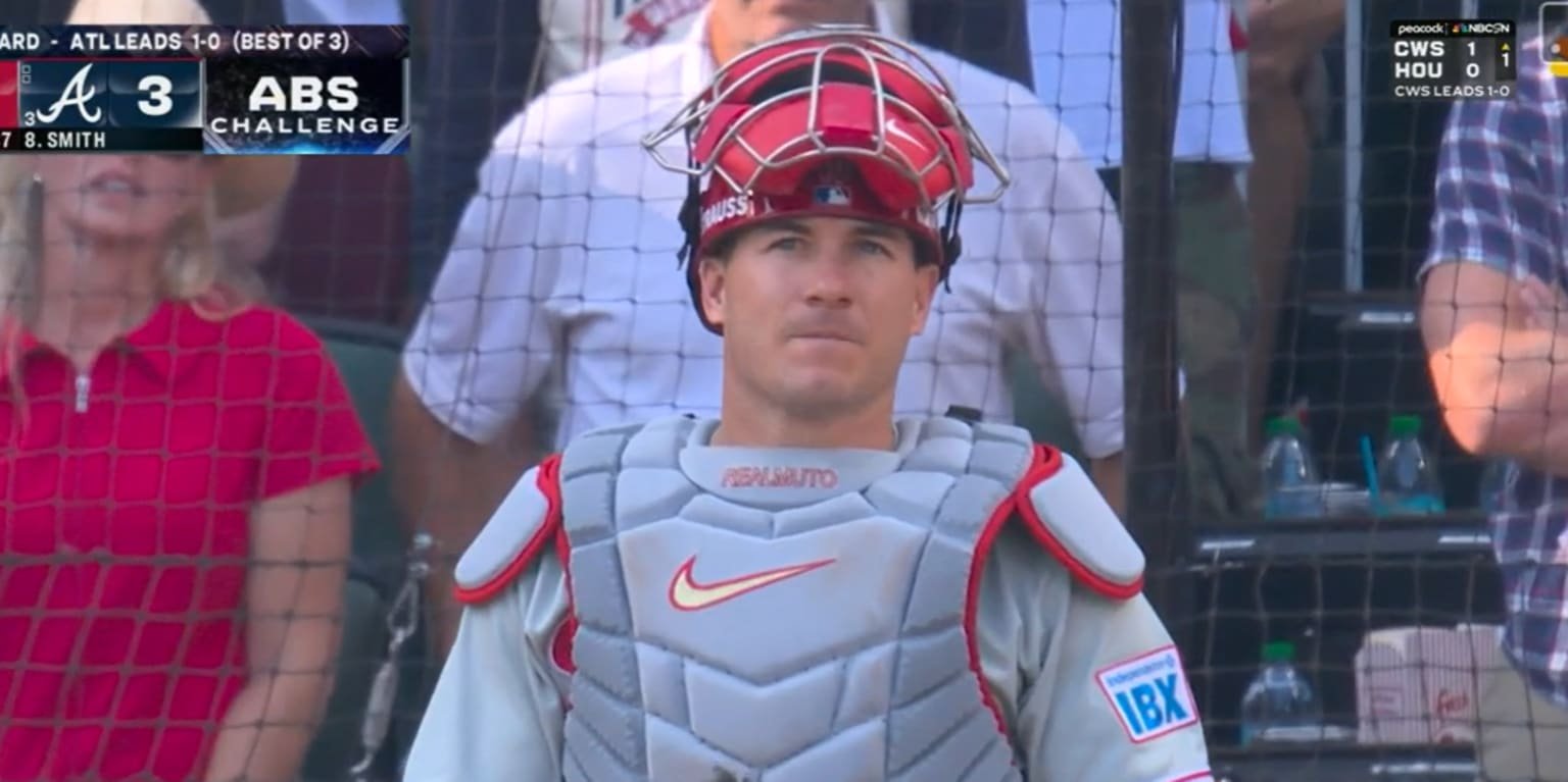 J.T. Realmuto during the game-ending ABS review in Game 2 against Atlanta
