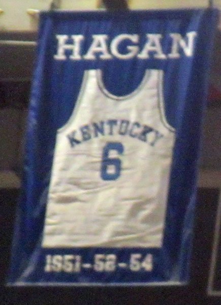 Cliff Hagan’s retired number 6 jersey banner hanging in Rupp Arena