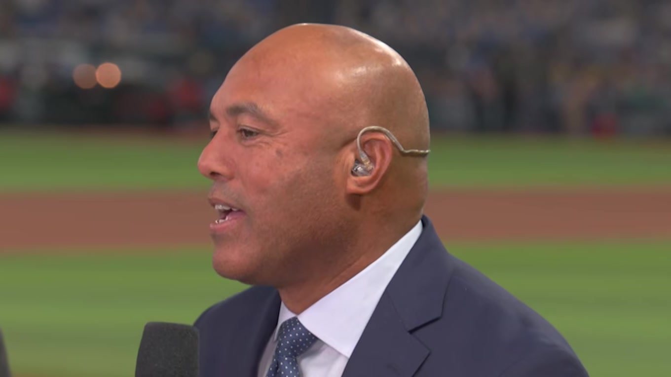 Mariano Rivera smiles during FOX’s World Series pregame show at Tropicana Field on October 26, 2026.