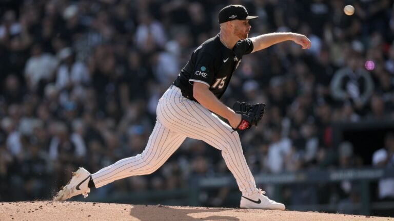 Sean Newcomb pitching against the Guardians in ALDS Game 3