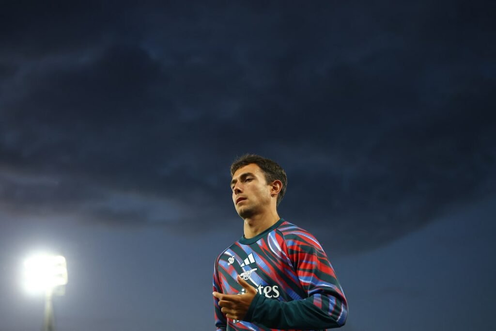 Martin Zubimendi during an Arsenal warm-up.