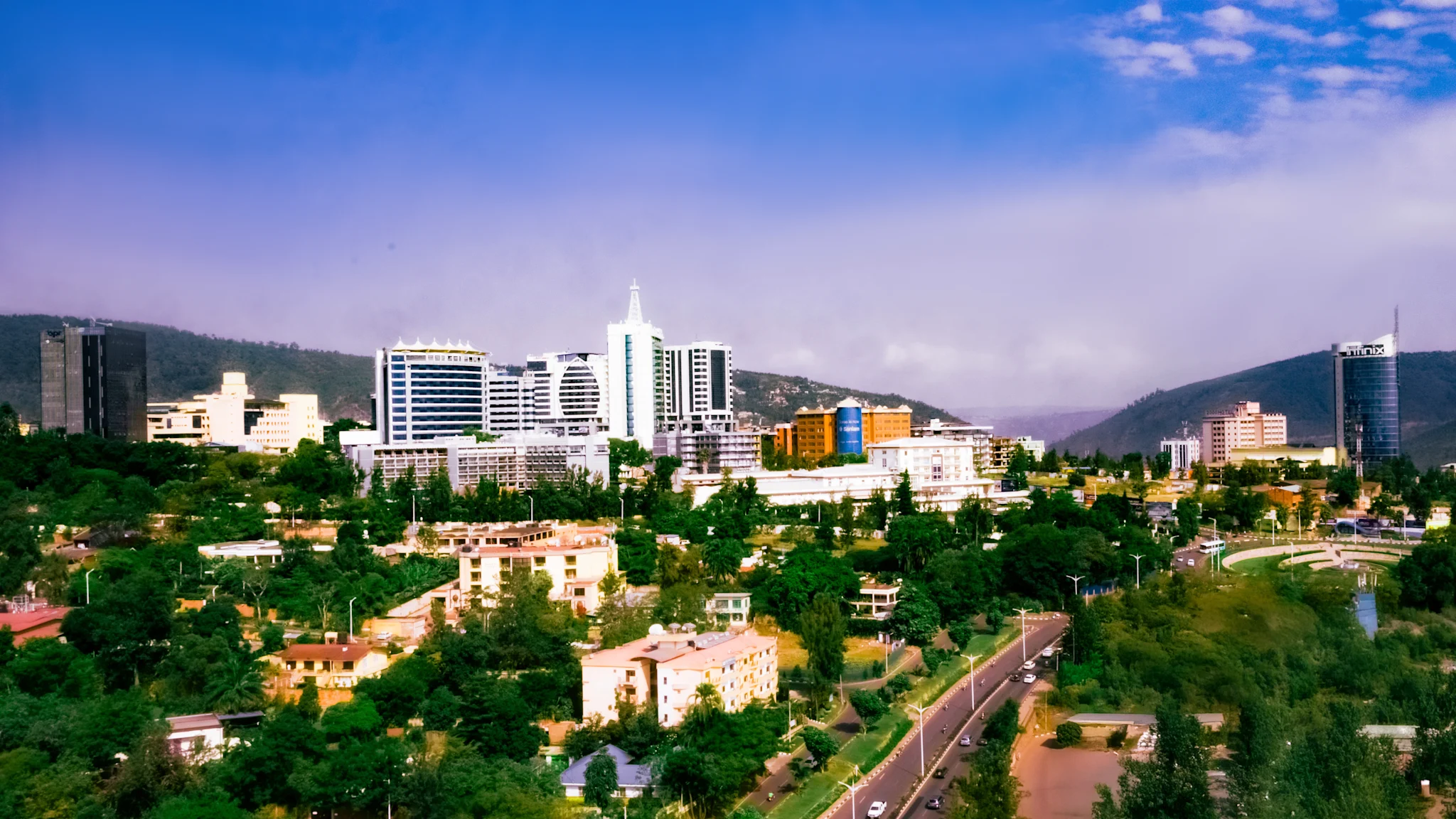 Buildings and wooded hills in Kigali, Rwanda