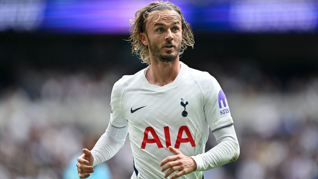 James Maddison during Tottenham’s match against Aston Villa at Tottenham Hotspur Stadium.