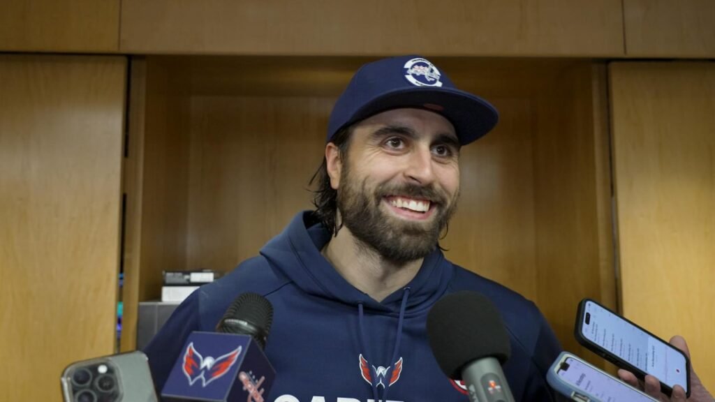 Alex Tuch speaks after Capitals practice.