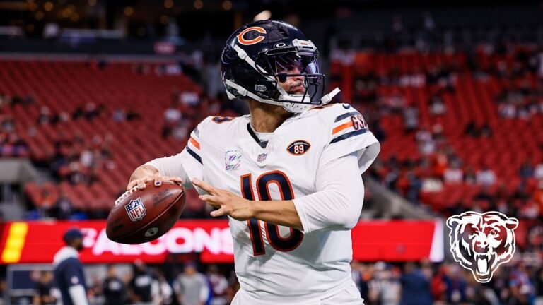 Caleb Williams prepares to throw at Mercedes-Benz Stadium before Chicago&rsquo;s game against Atlanta.