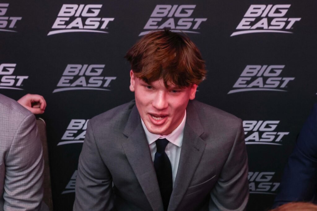 Braylon Mullins being interviewed at Big East Media Day.