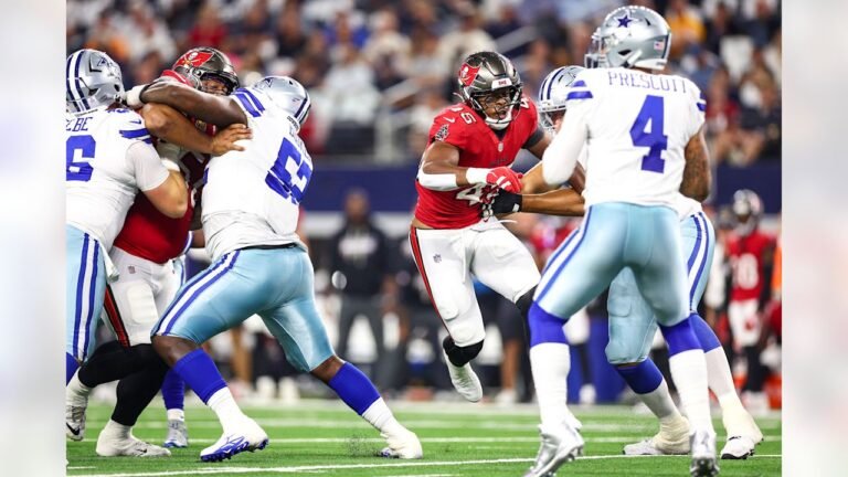 Dak Prescott in the pocket against Tampa Bay at AT&T Stadium on October 8, 2026.