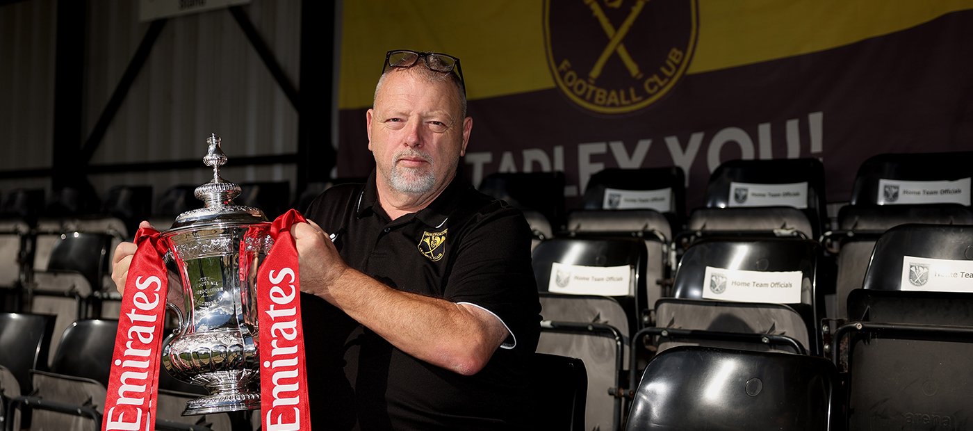 Tadley-Calleva club stalwart Murray Knox with the FA Cup trophy at Barlows Park.