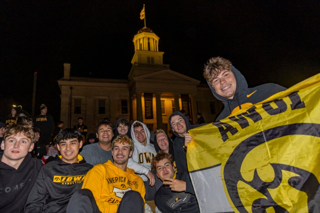 Iowa students gather at the Pentacrest before College GameDay.