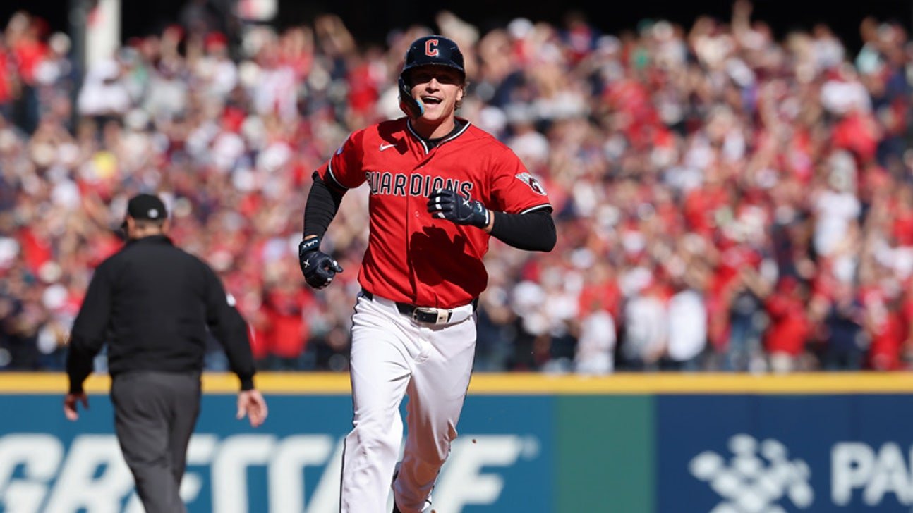 Petey Halpin rounds the bases in Cleveland during ALCS Game 3.