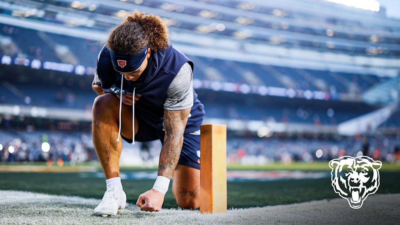 A Bears player warms up at Soldier Field before the Patriots game on October 22, 2026. Photo: Chicago Bears.
