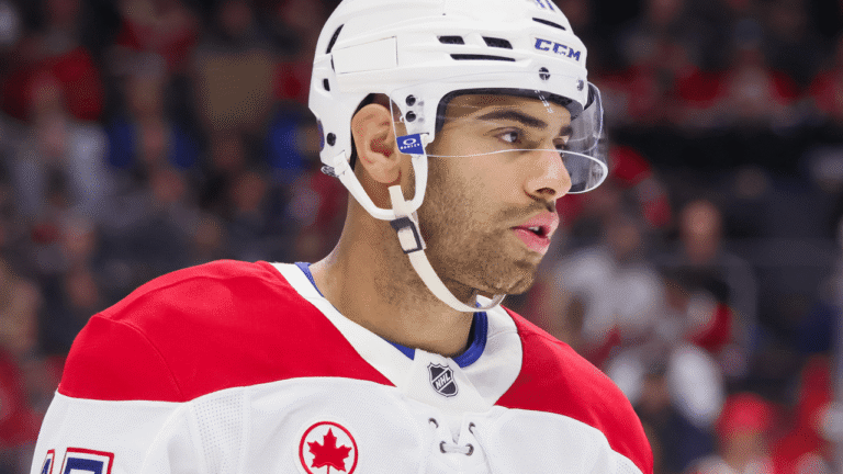 Jayden Struble wearing a Montreal Canadiens jersey.