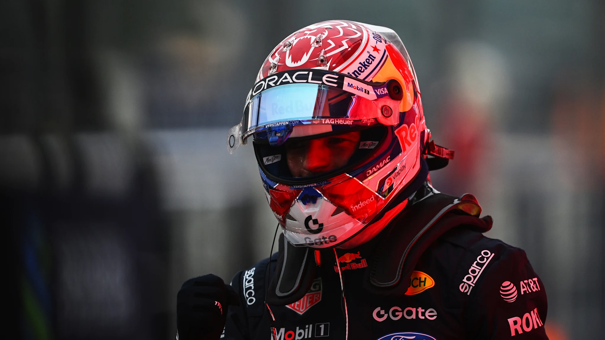 Max Verstappen wearing his helmet in Singapore.
