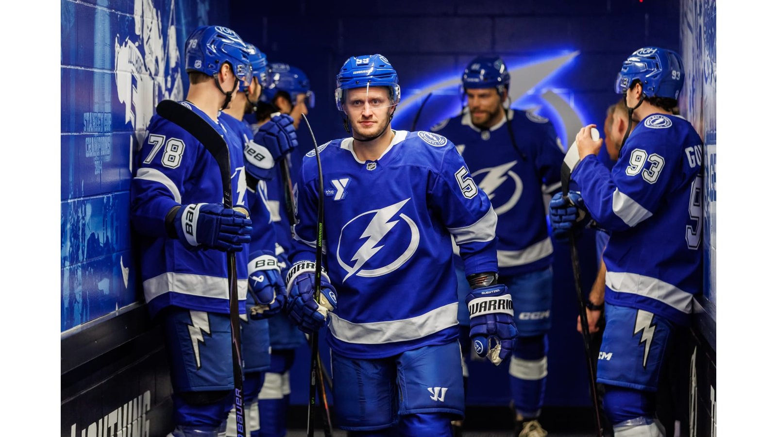 Lightning players gather in the tunnel before facing Vancouver on October 17, 2026.