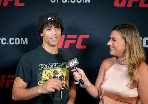 Payton Talbott speaks with a UFC interviewer after his fight.