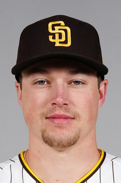 Mason Miller wearing a San Diego Padres cap and pinstriped jersey in an official player portrait.