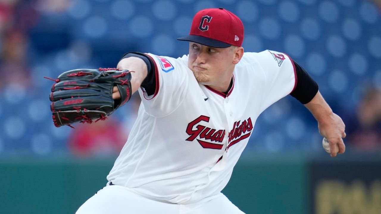 Parker Messick pitching for Cleveland against Baltimore on April 16, 2026.