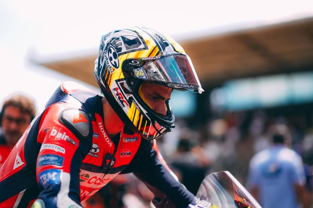 Joan Mir prepares on his Honda at Brno