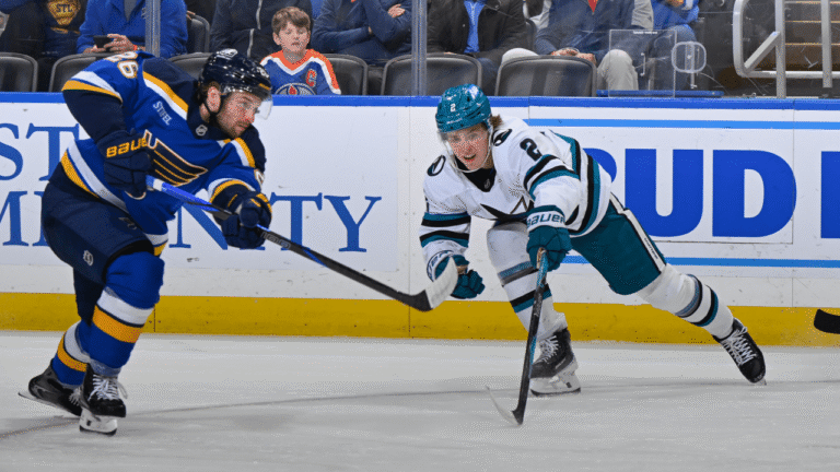 San Jose’s Will Smith and St. Louis’s Nathan Walker contest the puck in a file photograph