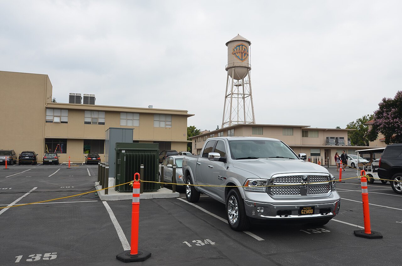 The Warner Bros. water tower and studio buildings in Burbank, California.
