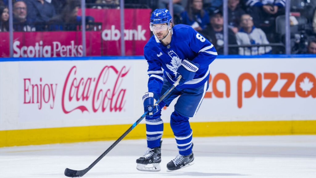 Toronto Maple Leafs defenseman Chris Tanev skating against Nashville.