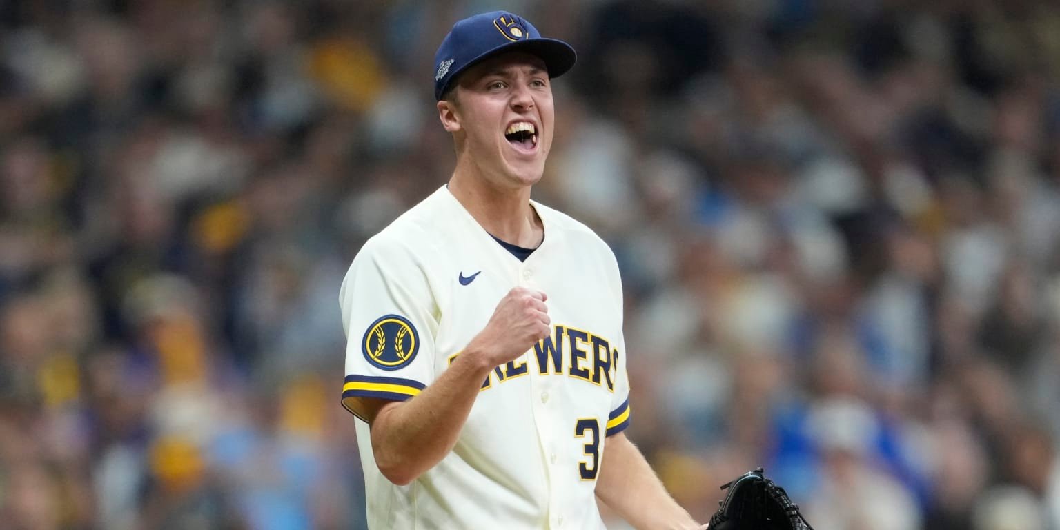 Jacob Misiorowski during Dodgers–Brewers NLCS Game 1 at American Family Field on October 11, 2026.